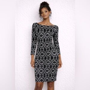 Fashion Gallery Womens Shimmer Geo stretch Bodycon Dress Sz 8 Romantic Glam Chic